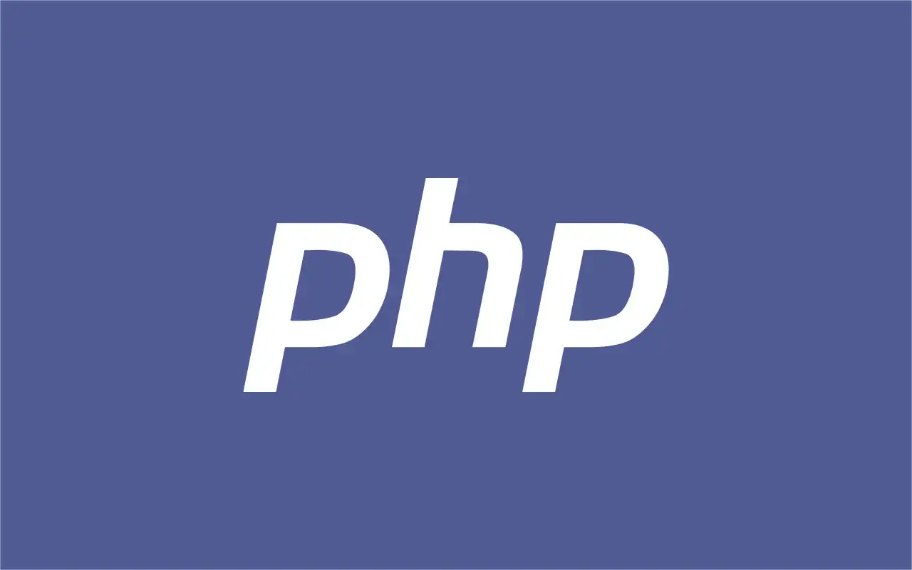 The PHP logo in white on a purple-blue background
