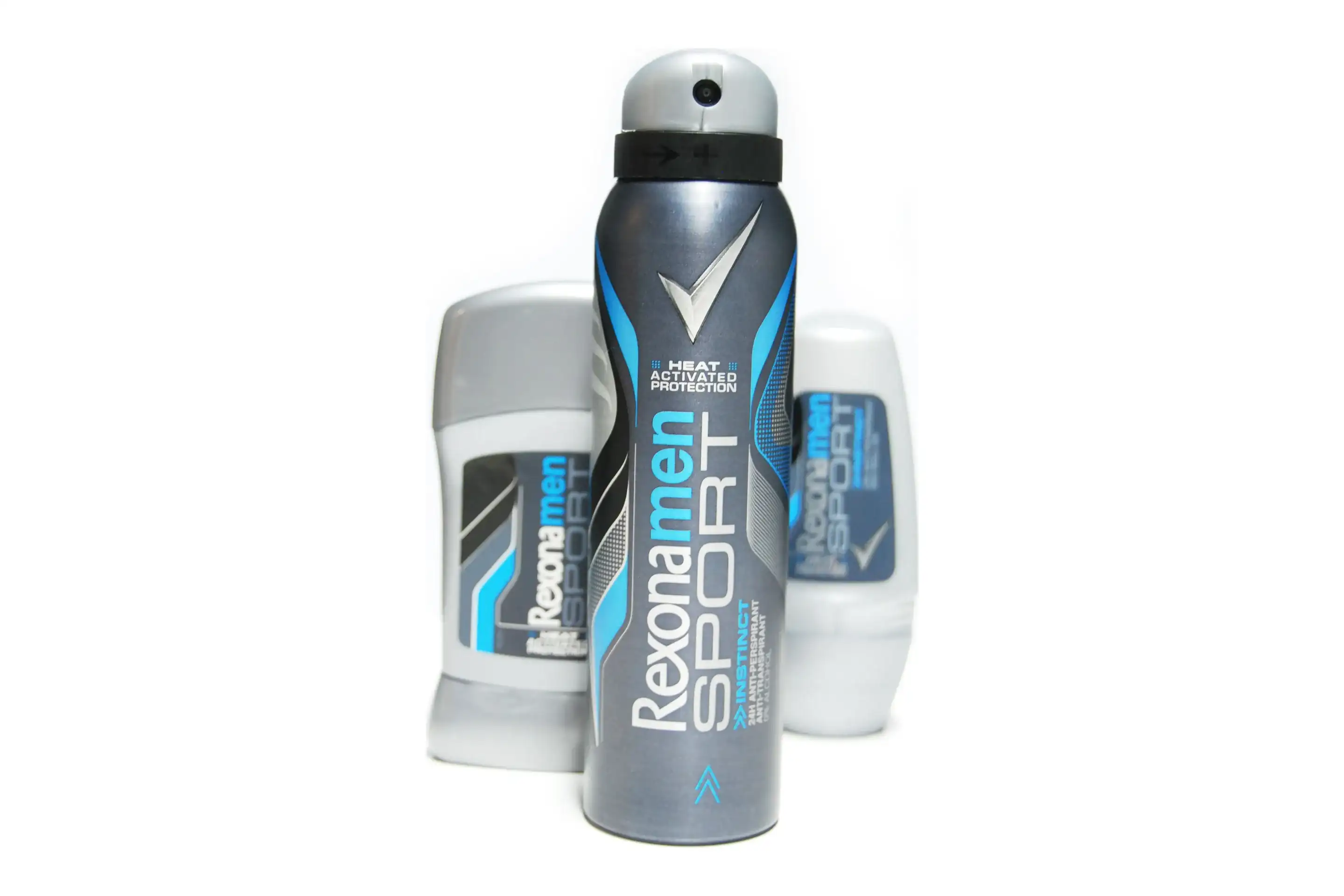 Rexona Men Sport deodorant spray, stick and roll-on on white